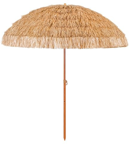 YCBTPS Parasole Hawaiano in Rafia Pieghevole, 200cm Ombrello da Spiaggia in Paglia Simulata Inclinabile, Ombrellone da Giardino con 8 Stecche(1.6m/5.2ft)