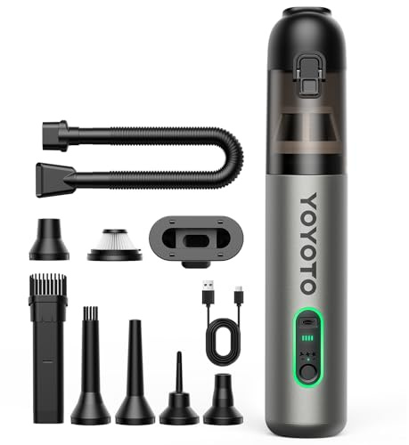 yoyoto Car Vacuum, Handheld Vacuum Cordless with 21000Pa Powerful Suction & 3 Modes, 4-in-1 Portable Hand Held Mini Vacuum Cleaner Rechargeable, Ultra Light for Car Home Office (Silver)