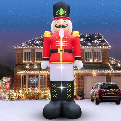 Soldado cascanueces inflable de Navidad de 12 pies, decoración de patio al aire libre, soldado inflable con luz LED brillante integrada, cascanueces gigante, decoración de festival para exteriores