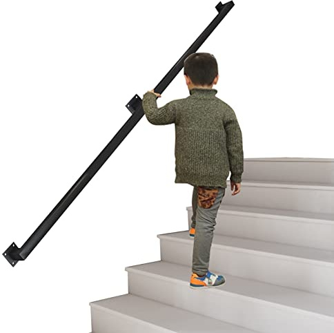 Robusto kit per ringhiera di sicurezza regolabile per interni ed esterni, con supporti quadrati in acciaio nero, perfetto per scale di casa e giardino