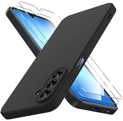 Qasyfanc Silicone Case for Samsung Galaxy A17 Case and 2 Pack Screen Protector, [Camera Protection] Silky-soft touch Full-Body Phone Case Samsung A17 5G / 4G Cover with Microfiber Lining, Black