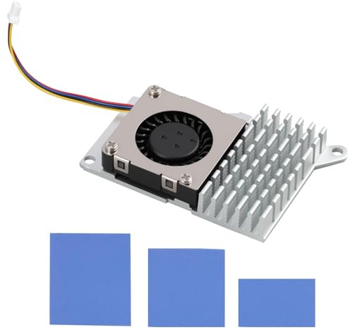 Aktiv fläkt med kylfläns för Raspberry Pi 5 – kraftfull och tyst CPU-kylning – aluminiumblock och värmedyna PWM-kontroll för optimering (5V)