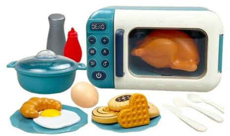 Amagogo 17-teiliges Mikrowellenspielzeug für, Küchenzubehör, Dekoration, Ornament, Kochgeschirr, Spielzeug, Spiellebensmittel-Sets für Kleinkinder, Blau