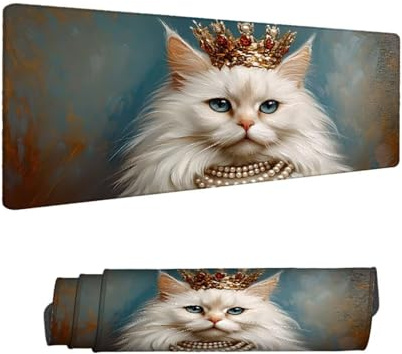 Mousepad Weiß Mauspad XXL 1500 x 800 mm Verlängertes Groß Schreibtischauflage mit Rutschfester Gummibasis, mit Nähten an den Rändern Anti-Rutsch Gaming Mauspad Katze, Desk Deko Zubehör H-10712