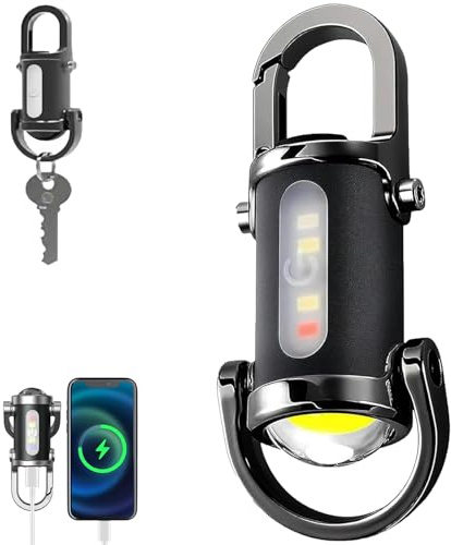 Portable Rechargeable Bright Keychain Flashlight Phone Charger, Mini EDC LED Flashlight with Power Bank, Waterproof Pocket Torch for Camping, Hiking & Emergency Use (Black)
