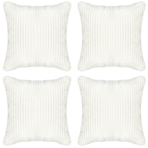 Adore Home 4 Pack Ribbed Fleece Cushion Covers 45x45cm, Cream | 2, 4 or 6 Pack Of Soft Cushion covers With Teddy Soft Reverse, 45x45cm Size, For Sofas And Beds
