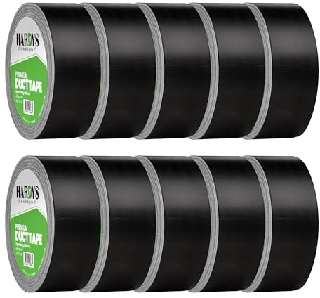 Hardys Black Duct Tape, 48mm x 10m (Pack of 10) | Waterproof Gaffer Tape for Electrical, Plumbing, Indoor & Outdoor Use | 220um Heavy Duty Thickness, Extra-Strong Adhesive