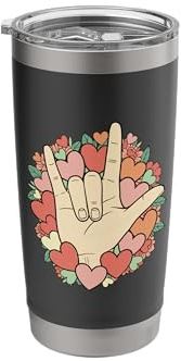I Love You Sign Language Valentine's Day ASL Hearts Floral Stainless Steel Insulated Tumbler
