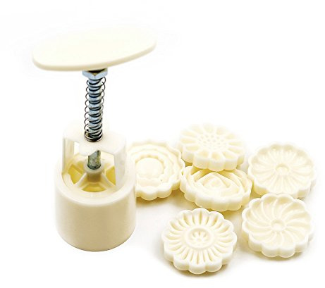 Emporte-pièce avec poussoir pour gâteaux de lune Avec 6 tampons de décoration Motif fleurs