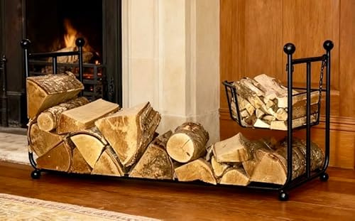 Wrought Iron Log Basket (Long) with Free Kindling Basket