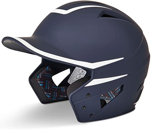 CHAMPRO HX Legend Plus Performance Baseball Batting Helmet with Removeable Jaw Guard in Two-Tone Color Matte Finish, Navy, White, Senior, Model Number: HXM2NYS