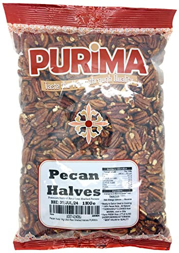 Pecans 1Kg - Fresh Extra Light Halves Natural Whole Large Pecans Premium Californian Raw Pecan Nut Halfs USA PURIMA