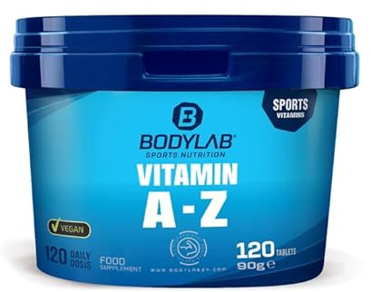 Bodylab24 Vitamin A-Z 120 Tabletten, alle 13 essenziellen wasser- und fettlösliche Vitamine in einem Supplement, Vitamin-Komplex für die einfache Versorgung, ideal für Sportler