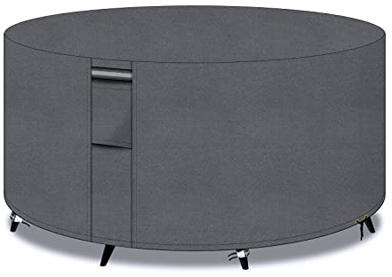 PATIO PLUS Ronde Housse Salon de Jardin, Housse Table de Jardin Patio De Tissu De 600D Oxford, Housse de Protection Salon de Jardin avec Corde et Boucle, Imperméables,Anti-UV,Coupe-vent 190x71cm(Gris)