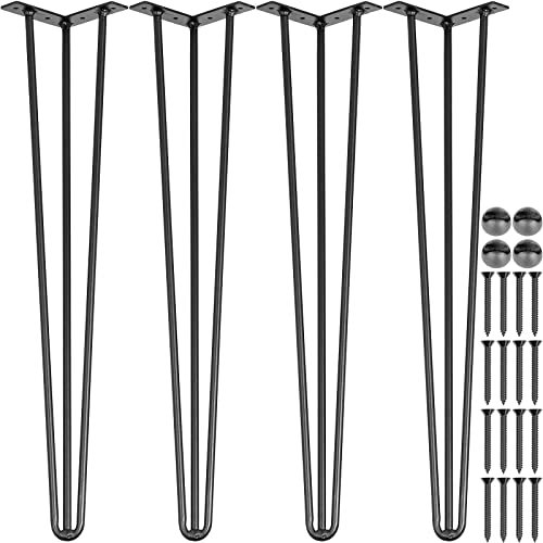 VEVOR Hairpin Table Legs Black Set of 4 Desk Legs Each 220lbs Capacity Hairpin Desk Legs 3 Rods for Bench Desk Dining End Table Chairs Carbon Steel DIY Table Legs Heavy Duty Furniture Legs (28)