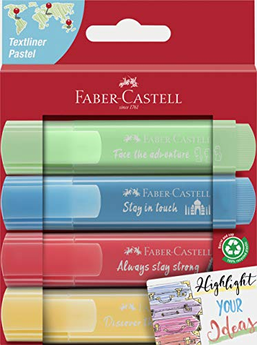 Faber-Castell 254625 - Set di evidenziatori TL 46, confezione da 4, colori pastello, con punta a cuneo a lunga durata, larghezza linea 1 - 5 mm