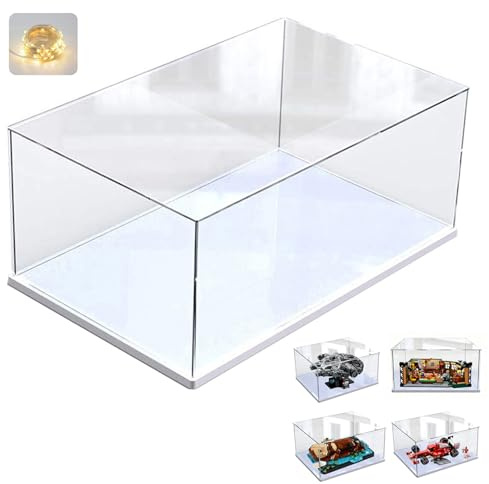 Acryl Vitrine Displayvitrine 3mm für LEGO Millennium Falke 75375 75426 &Led | Transparente plexiglas Schaukasten für 11375 Ferrari F2004 75447 Razor Crest 21366 Otter 21319 Modellautos, Weiß 35x25x15cm