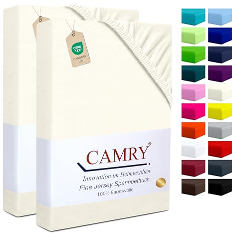Camry Spannbettlaken 2er-Set 90x200cm - 100x200cm Natur Baumwolle Jersey Spannbetttuch Oeko-Tex