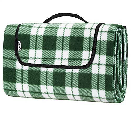 DETEXŽ Picknickdecke Campingdecke XXL 200x200 cm Wasserdicht Wärmeisoliert Waschbar Fleece Faltbar für 4-6 Personen Garten Stranddecke Karo/Grün