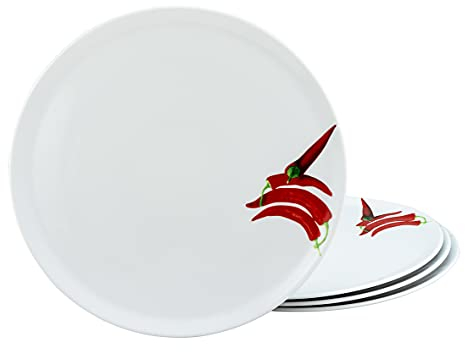 CreaTable, 23433 Serie CHILLI - Juego de vajilla de 4 piezas, plato de pizza de porcelana, apto para lavavajillas y microondas, fabricado en Europa