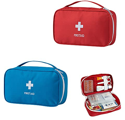 2 Stück Medikament Tasche, Mini Erste Hilfe Tasche Leer, Tragbare Mini Erste-hilfe Set, Notfalltasche, mit Griff, für Notsituationen zu Hause, im Büro, auf Reisen, beim Wandern, Camping (Rot, Blau)