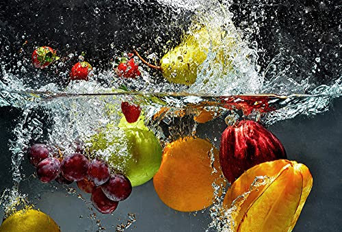 Fototapete Küche frisches Obst Wohnzimmer Schlafzimmer | 3,84 m x 2,6 m | Bunt, Gelb, Rot, Grün, Grau