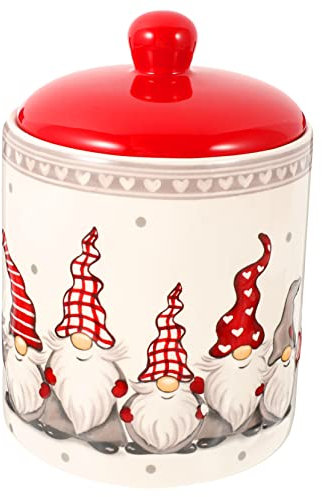 Angoily Christmas Cookie Jars, Christmas Cookie Jars with Lids, Gnome Candy Jar Ceramic Treat Container Tea Can with Lid For Holiday Christmas Decoration Living Room Centerpieces