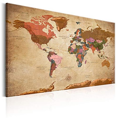 decomonkey Akustikbild Weltkarte 120x80 cm 1 Teilig Leinwand Modern Bilder Wandbilder XXL Schallschlucker Schallschutz Akustikdämmung Wandbild Deko Leise Welt Karte Landkarte Kontinente