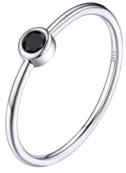 Silvora 925 Silber Zirkonia Damen Ring mit Schwarzem Runden Zirkon Round-Cut Cubic Zirkonia Vorsteckring Ringgröße 52（16.5） in Silber für Eheringe Verlobungsringe Trauringe