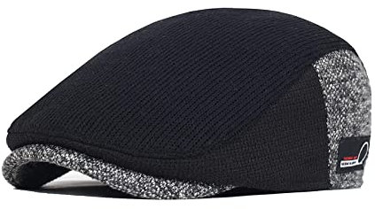 QBQZXAOSOWH Barett Cap Flache Kappe Herren Ballonmützen Dick Vintage Herringbone Octagon Cap Lässig Gestrickte Baskenmützen Flat Hat Farblich Passende Cap OneSize Black2
