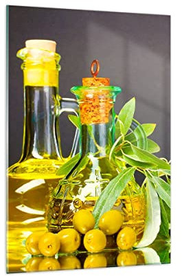 Vidrios decorativos Botella frasco aceituna aceite Cuadro Sobre Vidrio Moderno 70x100cm Decoracion Salon Cocina Cuadros Pared Impresiones Grande Impresión en Cristal Wall Art Prints GPA70x100-2168