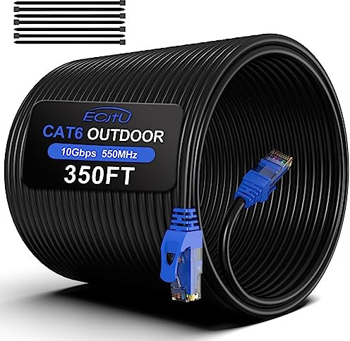 Câble d'extérieur Cat6 - 100 m - Câble Ethernet Cat 6 - 24 AWG CCA, UTP (non blindé), imperméable, résistant aux UV, à enfouir directement, réseau, Internet, RJ45 LAN avec 25 serre-câbles