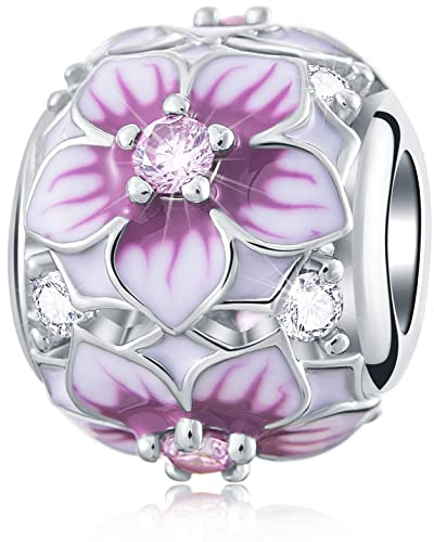 925 Sterling Silber Valentinstag Charms, Magnolia, Liebe Knoten, ich liebe Sie zum Mond und zurück, 4-Blatt Klee, Rose Blume Perlen, passt europäische Charms Armband, Geschenke für Freundin/Frau