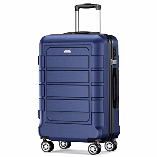 SHOWKOO Koffer Mittelgroß Hartschale Leicht Reisekoffer ABS+PC Erweiterbar Haltbar Trolley Handgepäck mit 4 Rollen und TSA Schloss, L -Blau