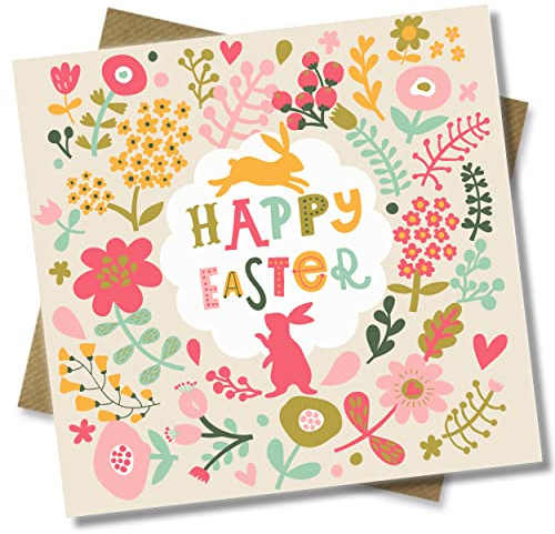 Punkcards - Happy Easter Karte – Osterwünsche Grußkarte – Aquarell Blumen – Religiöser Osterglauben – für Freunde oder Familie