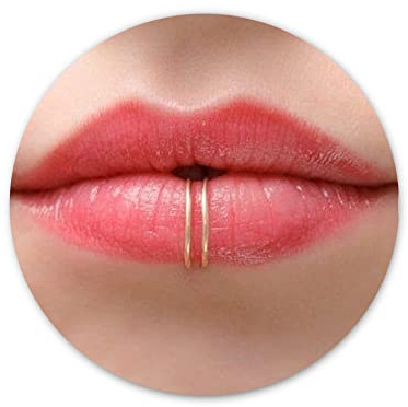 Gefälschte Lippenring Faux Lippenring doppelter Lippenring Clip auf Lippenmanschette gefälschte Lippenpiercing zarter Goldlippenschmuck Farbe gold rose silber