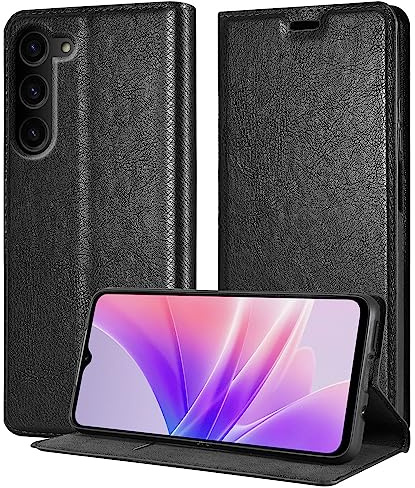Cadorabo Hülle kompatibel mit Samsung Galaxy S23 aus Premium Kunst Leder Flip Klappbare Stoßfeste Magnetische [Standfunktion] [Kartenfächern] Cover Case für Samsung Galaxy S23 Tasche in Schwarz