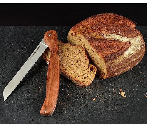 FOXXKNIFE Klappmesser Brotmesser 18,5 cm Klinge, Wurzelholzgriff, Hardbox