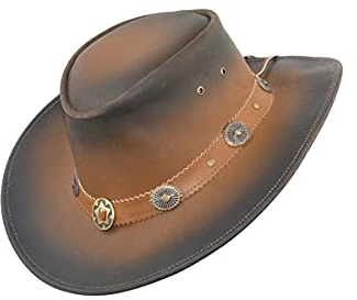 Black Jungle Reedley Lederhut - Klassischer Westernhut, Cowboyhut, Antike Braun, L