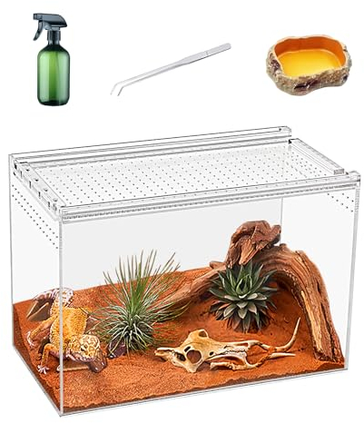 KAKOOTI Reptile Terrarium, 27 x 14.5 x 20 cm Reptile Breeding Box, Magnetic Acrylic Enclosure，for Tarantula，Hermit Crab，Jumping Spider，Iguana，Leopard Gecko，Bearded Dragon, Insect, Mantis, Scorpions.