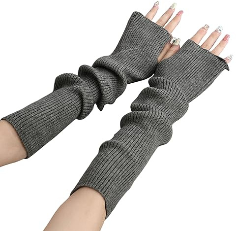 Suxgumoe Damen Winter Armstulpen, Damen Winter Stricken Handschuhe mit Armstulpen, Lange Fingerlose Pulswärmer Damen Handwärmer Stulpen