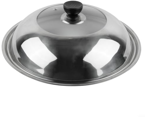 Stainless Steel Wok Cover,Pot Lid - Elegant Texture, Scratch-Resistant, Multiple Sizes, Silver+Black For Stainless Steel Tripod Wok(32CM)