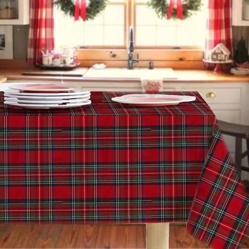 Tovaglia di Natale Natalina, Tessuto Scozzese con Filo Lurex Prodotta In Italia, Tovaglia Natalizia a Quadri con Orlino Cotone e Poliestere Disponibile in più Colori e Misure (A-Rosso, 140x180)