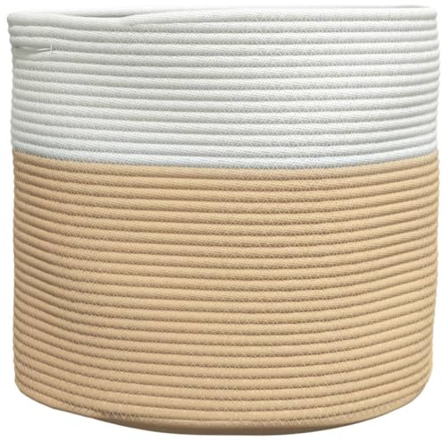 vidaXL Förvaringskorg beige och vit Ø40x35 cm bomull, fruktkorg, äggkorg, leksaksförvaringskorg, leksakskorg, grönsakskorg, dekorativ förvaringskorg