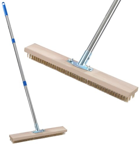 TOPWAY Escoba de alambre de acero rígido de 45 cm con mango desmontable de acero inoxidable de 1200 mm, cerdas de acero para exteriores, jardín, patio, suelo, cepillo de cerdas de acero para barrer,