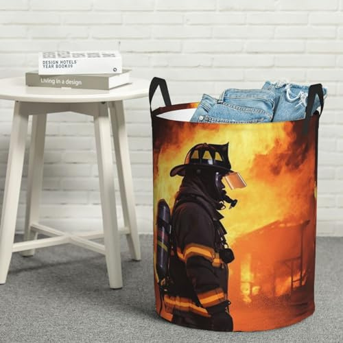 Large Laundry Basket Firefighter Fireman Flame Laundry Hamper Dirty Clothes Hamper for Laundry Collapsible Waterproof Laundry Baskets Decor Basket for Bedroom Living Room