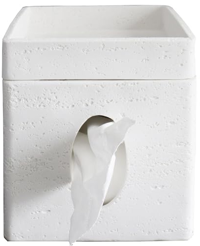 Hymmah Tray Tissue Box Cover Holder Unique Cube Design Tissue Dispenser Cover Decor for Vanity Counter Tops Also Great for Bedroom and Living Room White