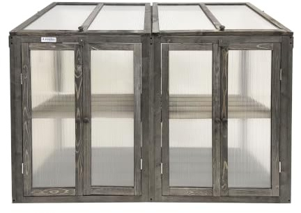 Lendo Online Gewächshaus - Frühbeet aus Holz - Greenhouse - Treibhaus - Frühbeetkasten mit Doppeltür - Pflanzenhaus - Aufzuchtschrank Fichtenholz Kiefernholz mit PC-Platten (Grau mit Doppeltür)