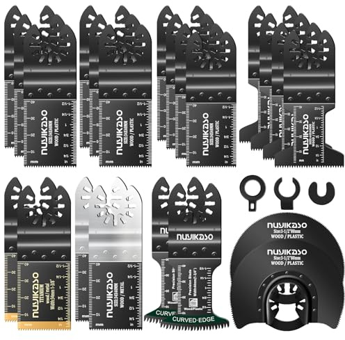 nuyikaso 25pcs Multi Tool Blade Set for Wood Metal Screws Plastic Arc Edge Oscillating Saw Blades Titanium Multitool Accessories Quick Release Compatible with Bosch Fein Dremel Makita