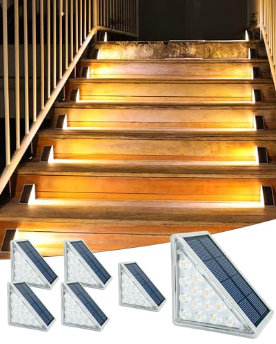 Asteria Solar Stair Light 6 Pack, Solar Step Lights Outdoor IP67 Waterproof | 13 LED Beads for Increased Brightness, Outdoor Stair Lights for Decorative Use on Stairs, Deck, Front Porch (Warm White)